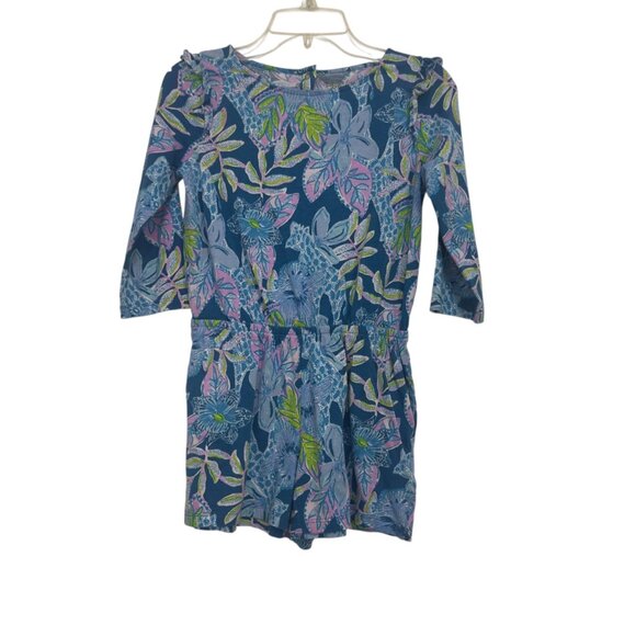 Lilly Pulitzer Girl Floral Romper Size L(8-10) Blue Green Pink 100% Cotton - Picture 9 of 9